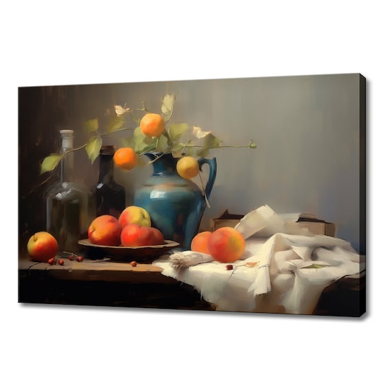 Vintage Still Life Fruits Painting Style Print Farmhouse Decor Art Neutral Nature Picture Wall Hanging Fine Art Print