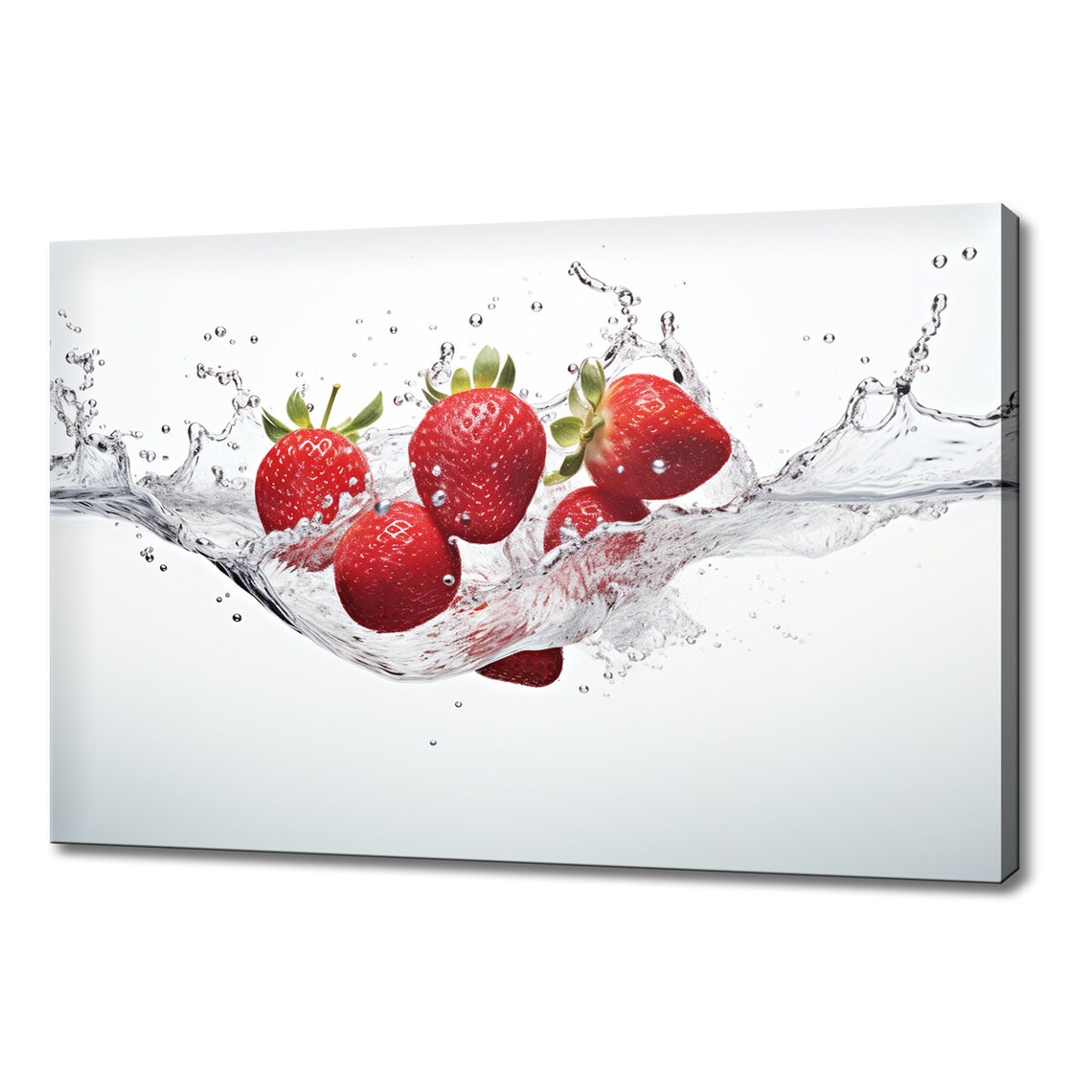 Strawberries Summer Fruits Water Splash Print Colourful Kitchen Wall Art Fruit Print Modern Kitchen Restaurant Wall Decor