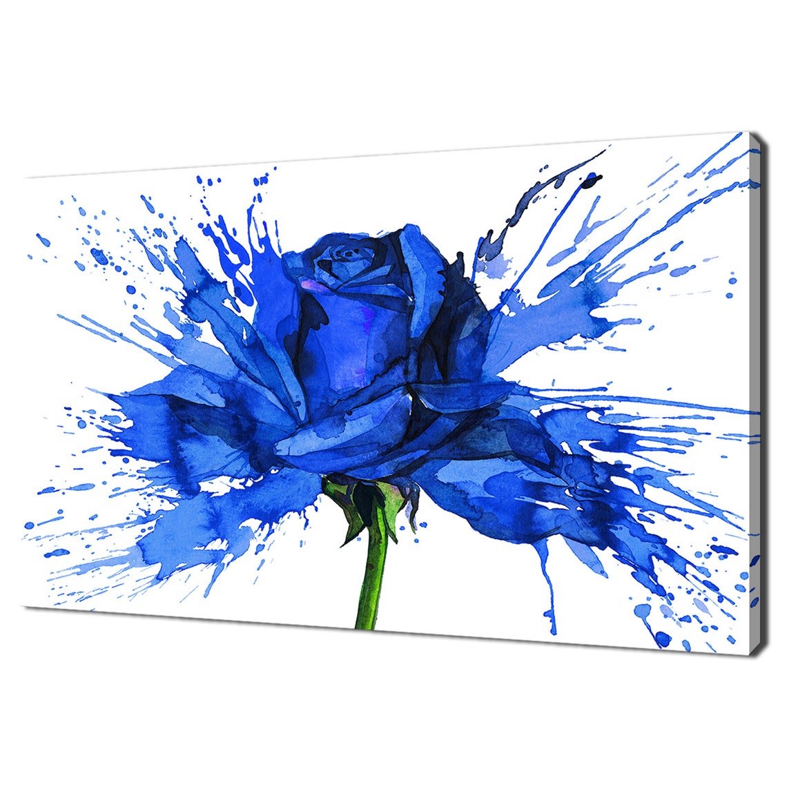 Blue Rose Watercolor Paint Splash Bloom Modern Floral Art Wall Art