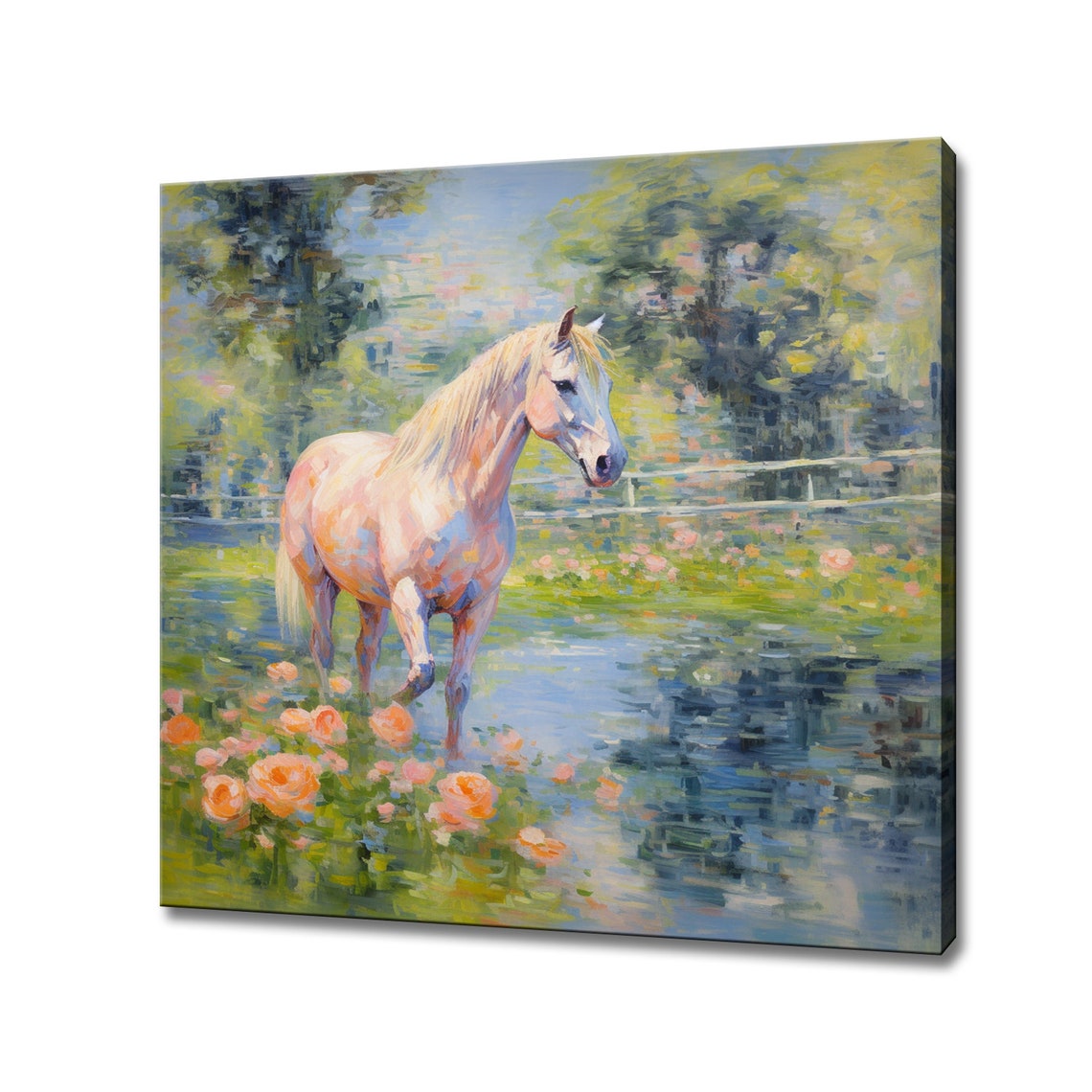 Beautiful Horse In The River Print Gift For Horse Lover Colourful Horse Portrait Painting Print Horse Wall Art