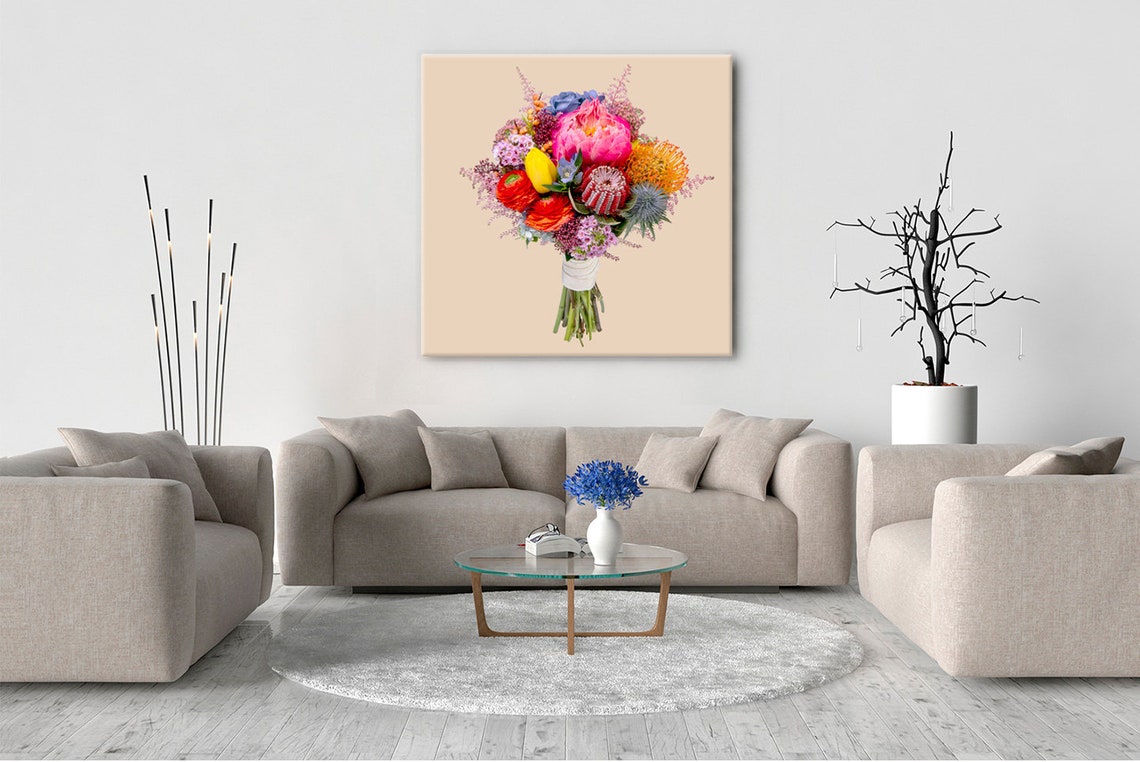 Vibrant Flower Bouquet Peony Protea Ranunculus Botanical Poster - Image 2