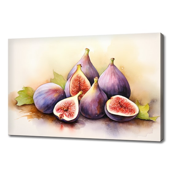 Purple Figs Fruits Watercolour Print Colourful Kitchen Wall Art Fruit Print Modern Kitchen Restaurant Wall Decor