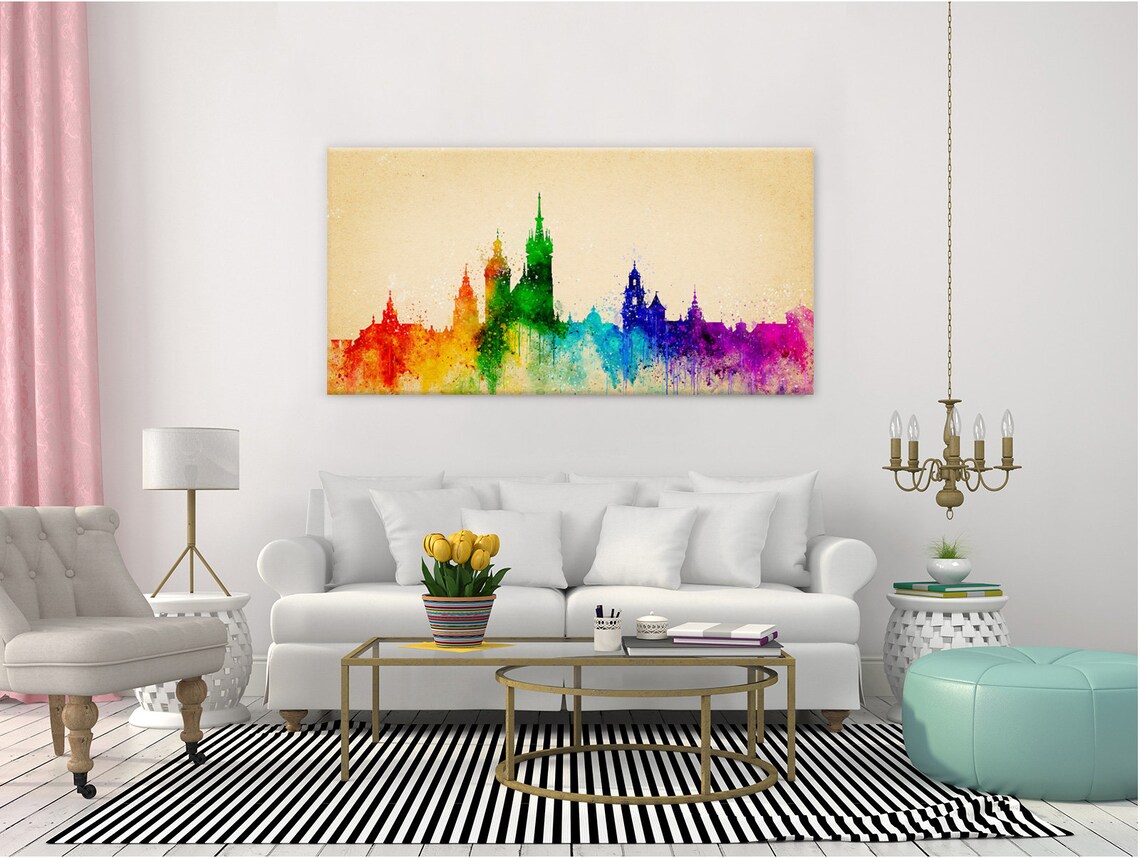 Krakow Poland Watercolor Skyline Travel Poster - Image 2
