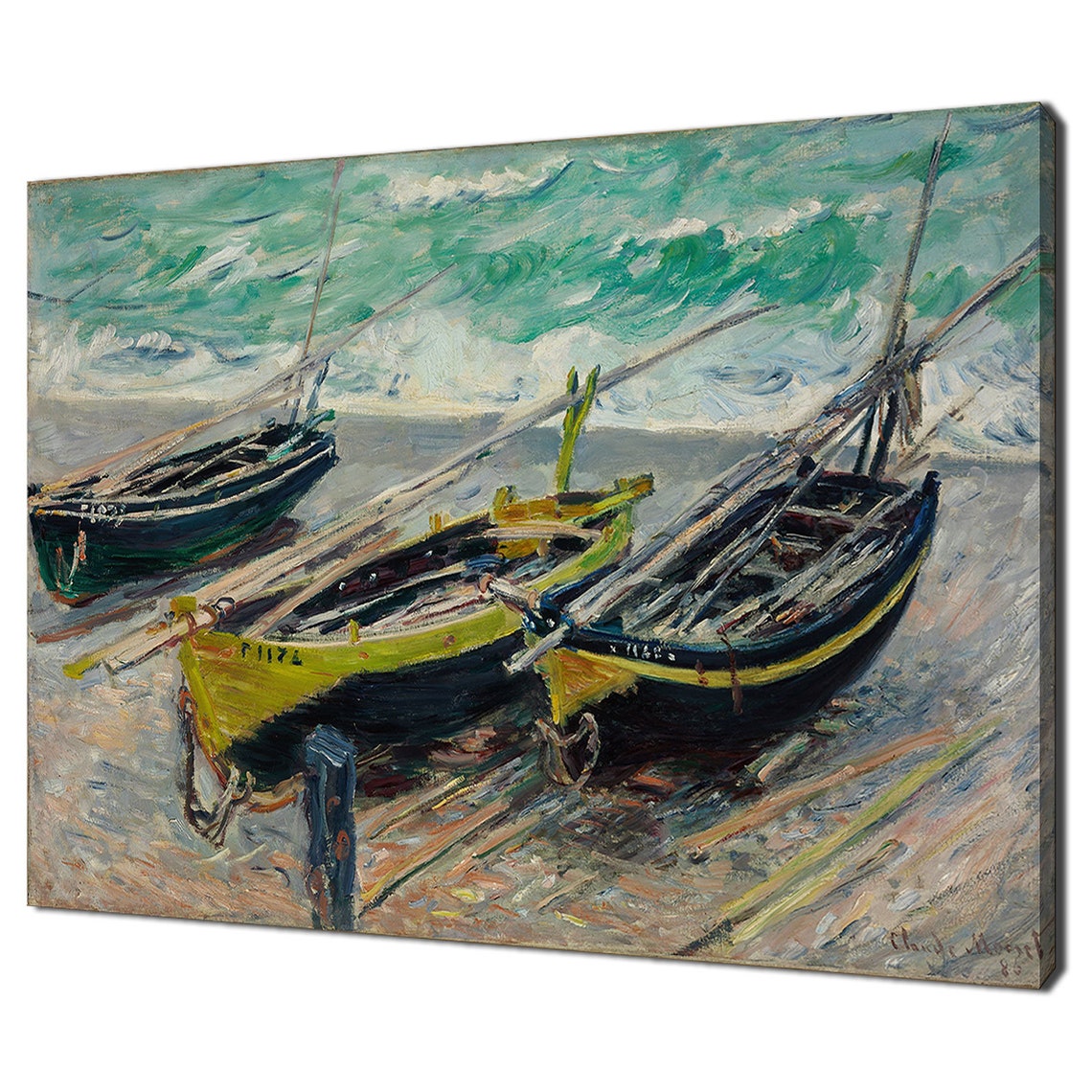 Claude Monet Three Fishing Boats Shore Waves Impressionist Art Poster