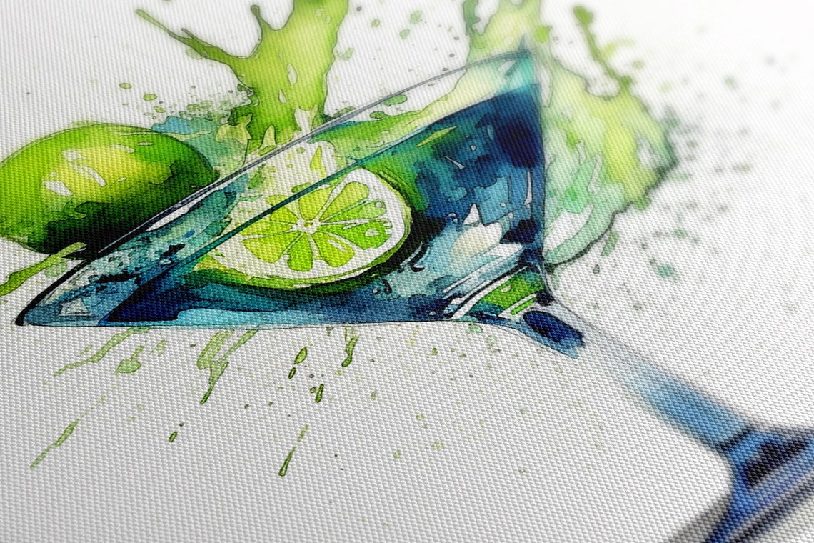 Blue Margarita Lime Watercolor Splash Kitchen Bar Decor Print - Image 4