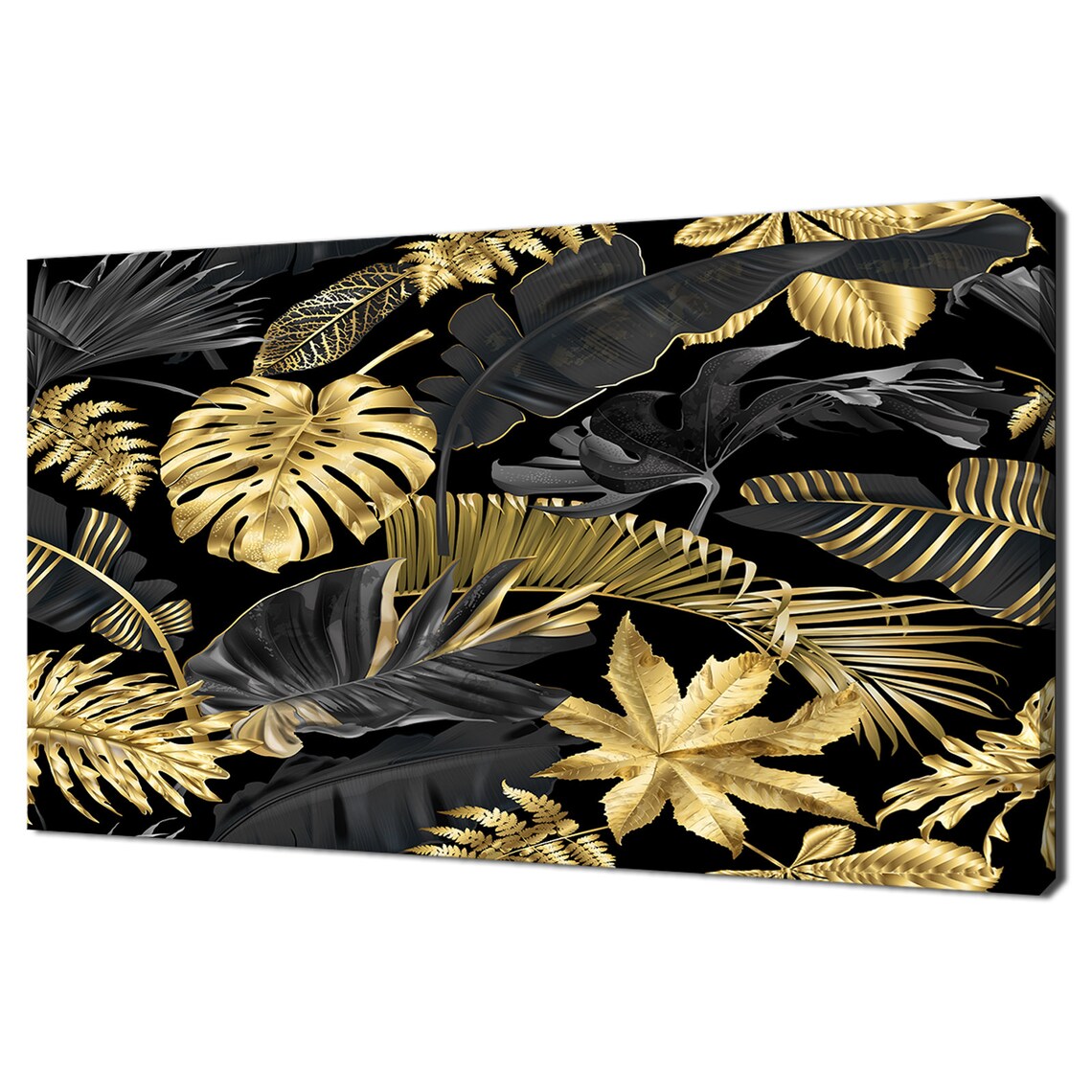 Gold Black Tropical Leaves Modern Wall Art Print