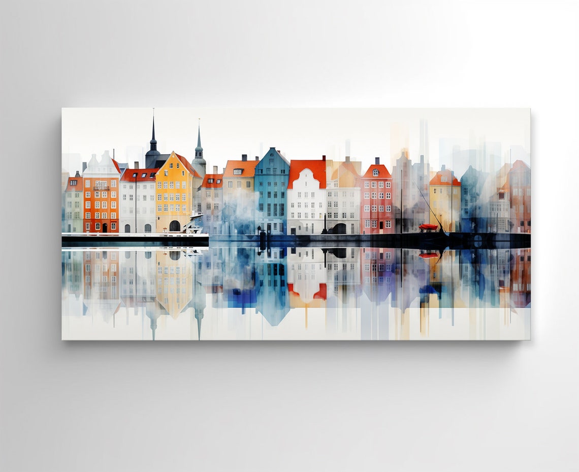 Copenhagen Denmark Nyhavn Harbor Abstract Skyline Watercolor Poster - Image 2