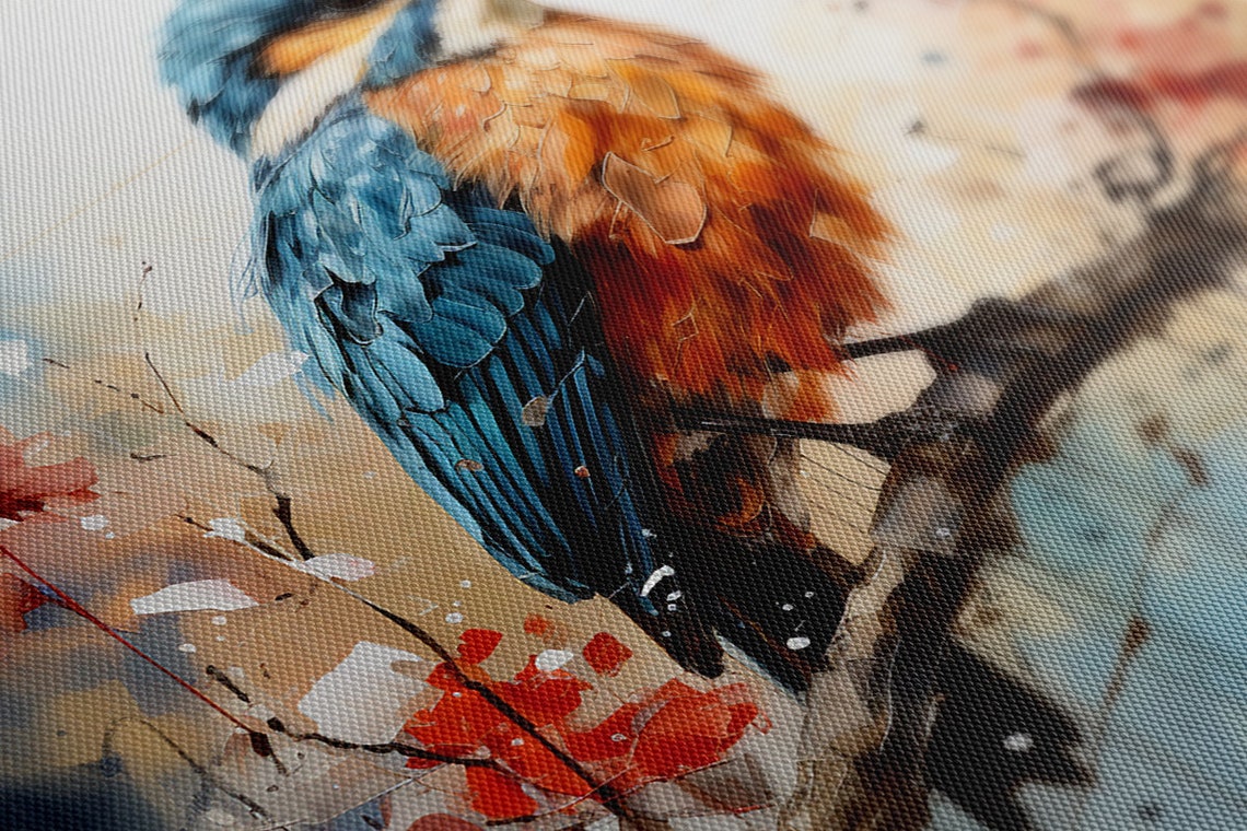 Kingfisher Perched Branch Soft Abstract Portrait Bird Art Print - Image 4