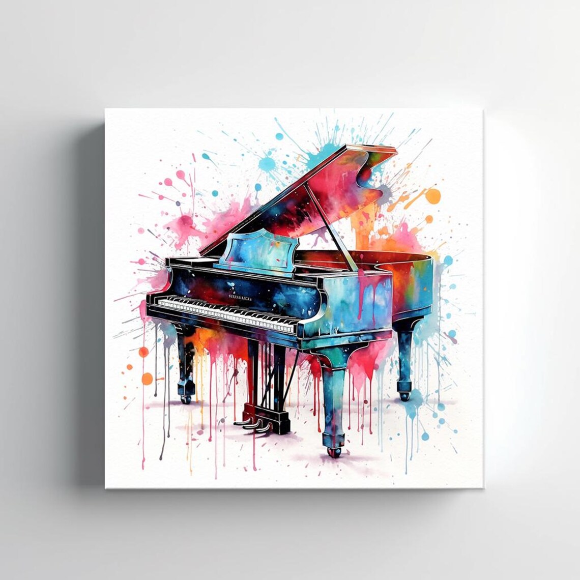Grand Piano Watercolor Colorful Paint Splash Music Room Decor Art Print - Image 2