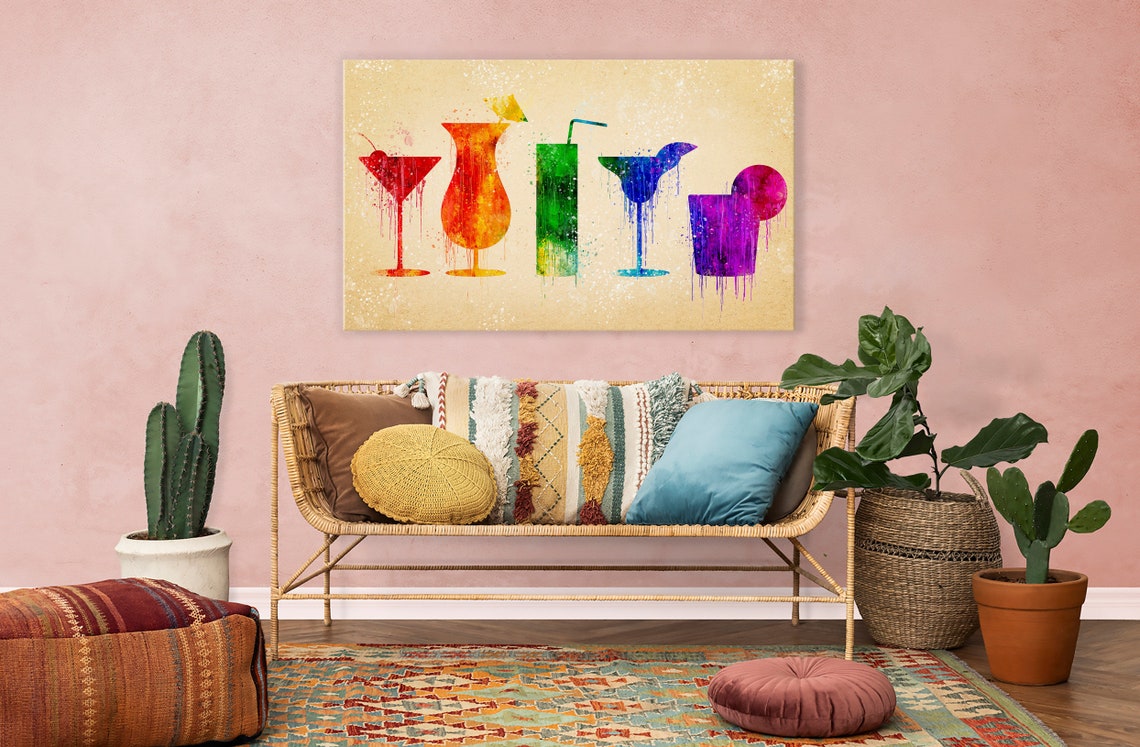 Rainbow Colourful Drinks Coctails Watercolour Modern Kitchen Design Home Decor Print Wall Art Ready To Hang - Image 2