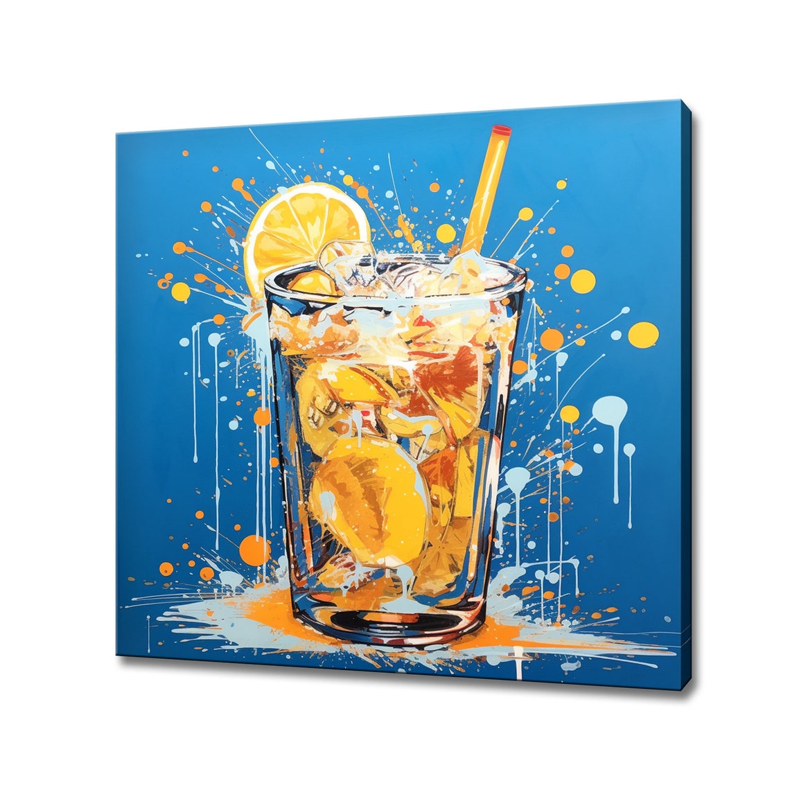 Iced Cocktail Glass With Fruit Pop Art Blue Kitchen Wall Poster