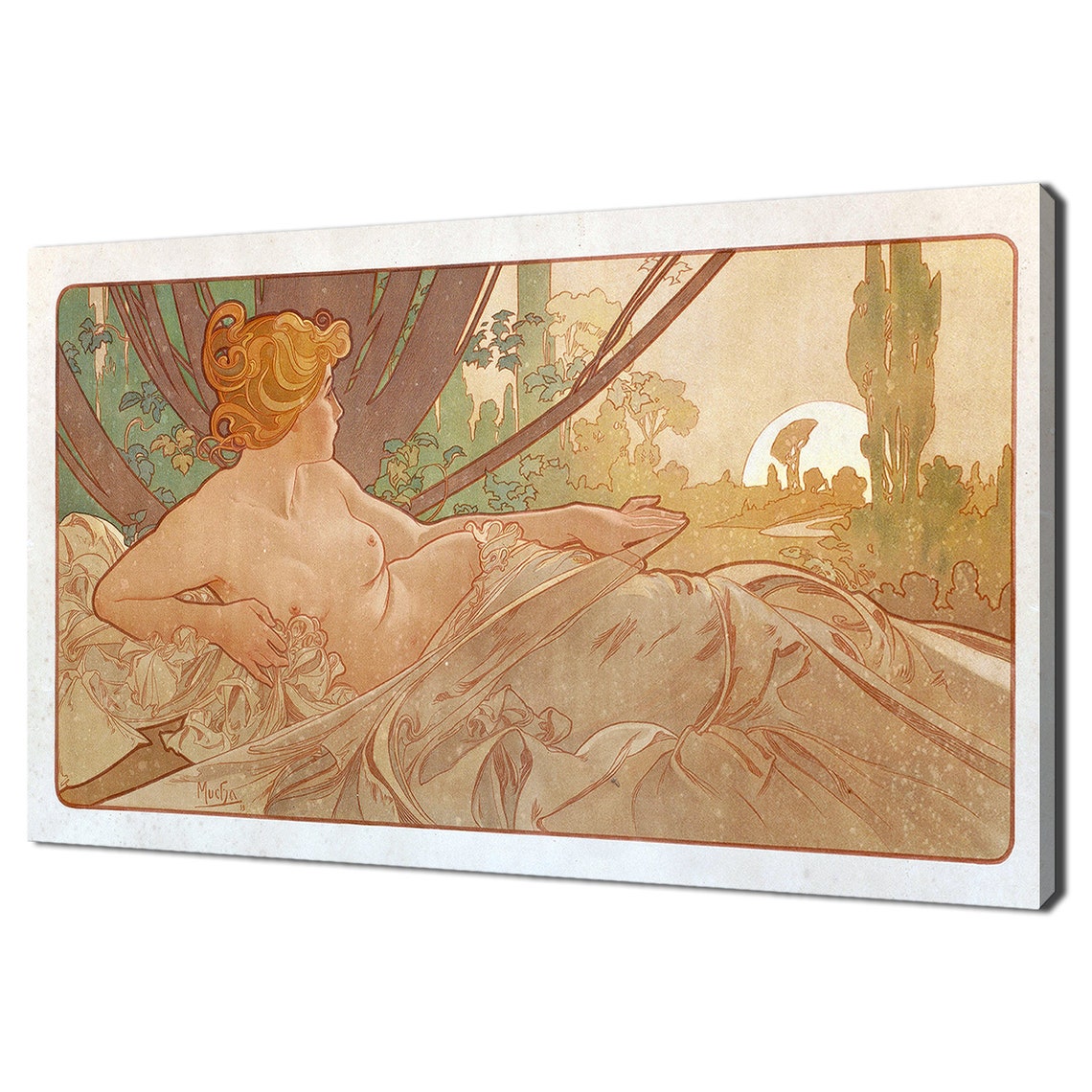 Alphonse Mucha Dusk 1899 Art Nouveau Woman Reclining Sunset Print