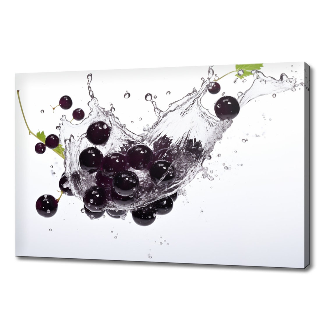 Fresh Black Currants Water Splash Colorful Kitchen Wall Art Print