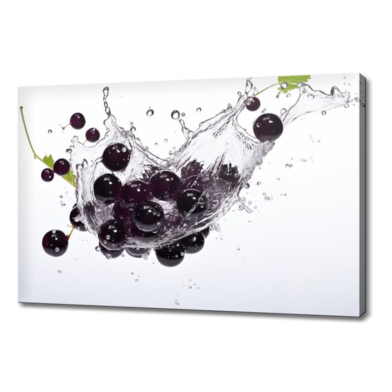 Black Currants Fruits Water Splash Print Colourful Kitchen Wall Art Fruit Print Modern Kitchen Restaurant Wall Decor