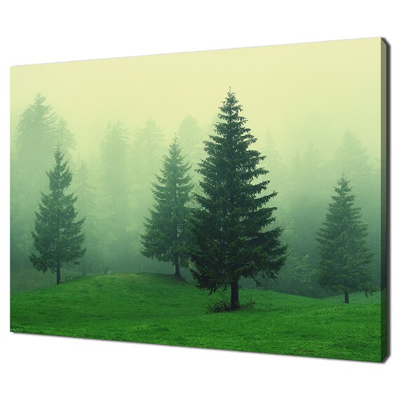 Green Pine Forest Trees On Foggy Day Modern Design Home Decor Print Wall Art Picture
