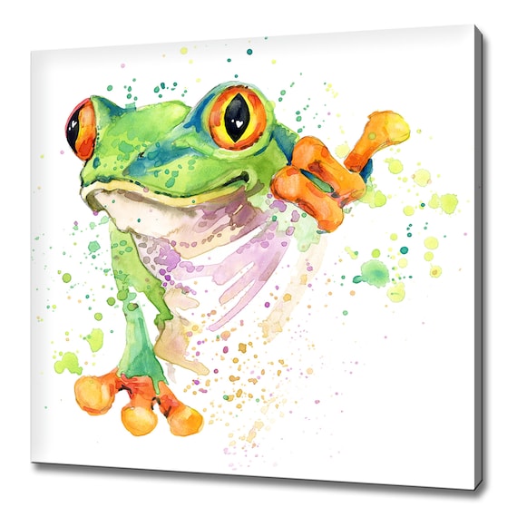 Red Eyed Tree Frog Watercolor Paint Splatter Tropical Animal Wall Art