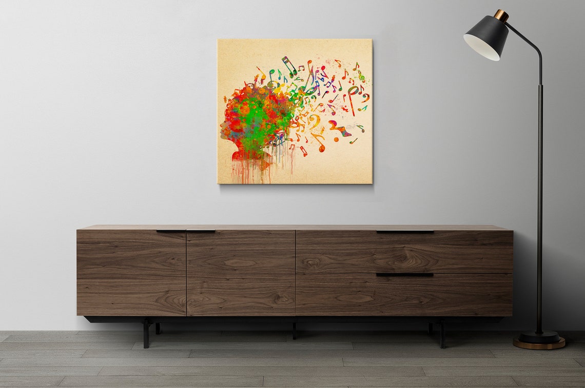 Girl Head Silhouette Colourful Music Notes Watercolour Wall Art Poster - Image 2