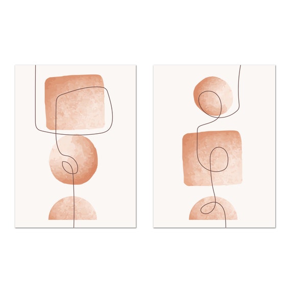 Abstract Geometric Shapes Circles Squares 2 Panels Modern Design Home Decor Print Wall Art Picture