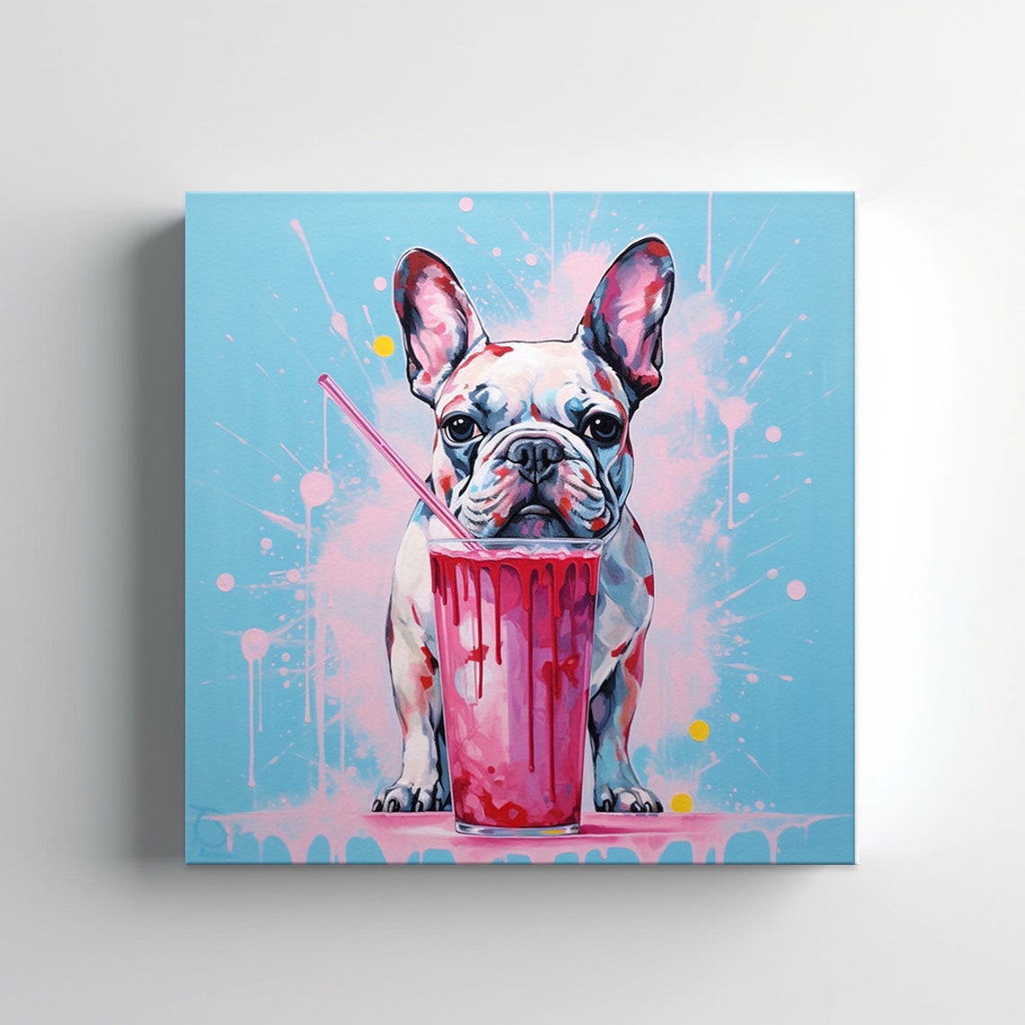 French Bulldog With Pink Milkshake Pop Art Animal Wall Print - Image 3