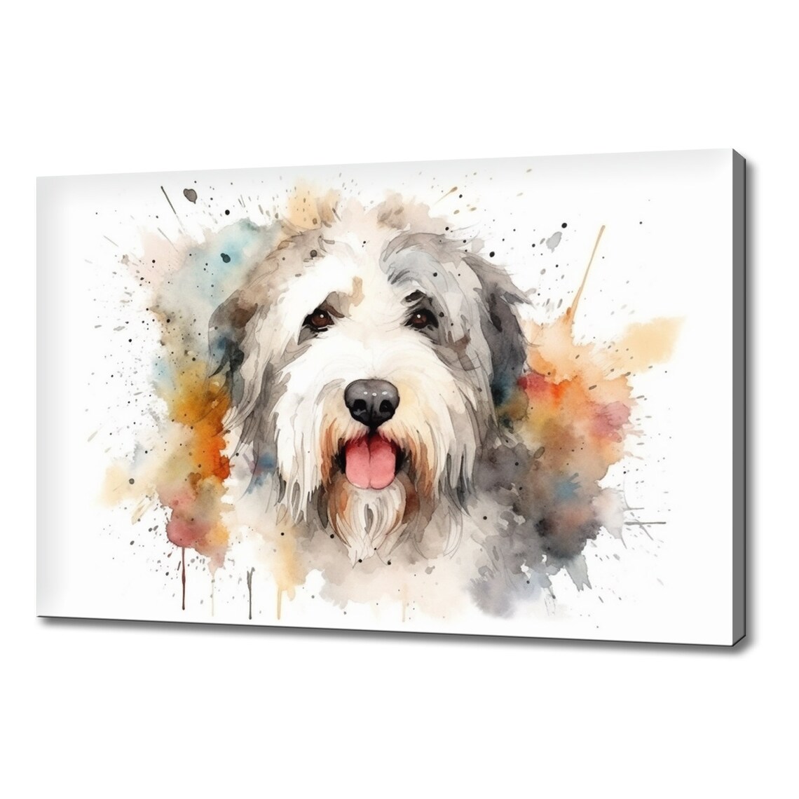 Cute Old English Sheepdog Watercolor Portrait Puppy Splash Print