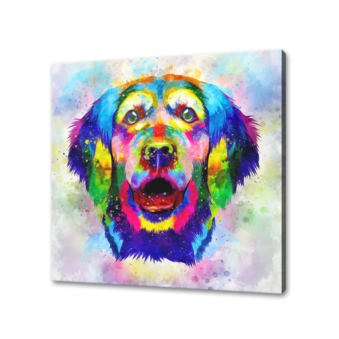Golden Retriever Face Rainbow Watercolour Dog Portrait Poster
