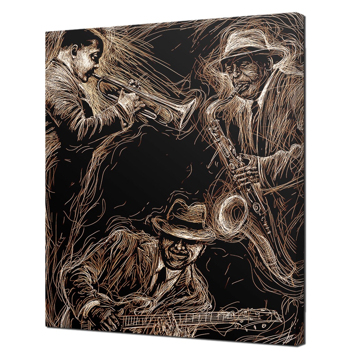 Sepia Jazz Musicians Drawing, Modern Wall Art Print