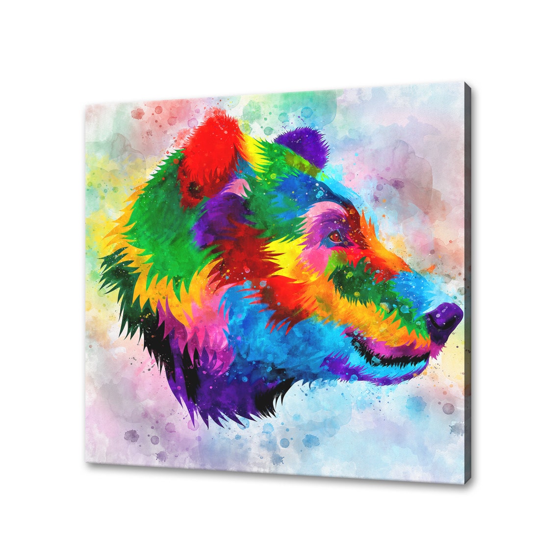 Rainbow Watercolor Bear Head Profile Colorful Abstract Animal Poster