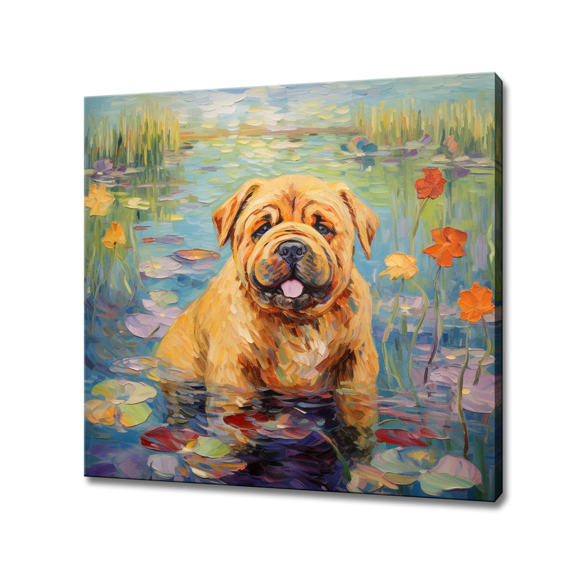 Bullmastiff Dog Sitting In The River Gift For Bullmastiff Dog Lover Colourful Dog Portrait Painting Print Dog Pet Wall Art