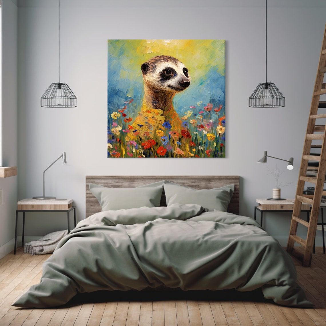 Meerkat In Flowers Animal Print Gift For Meerkat Lover Colourful Meerkat Portrait Painting Print Meerkat Pet Wall Art - Image 2