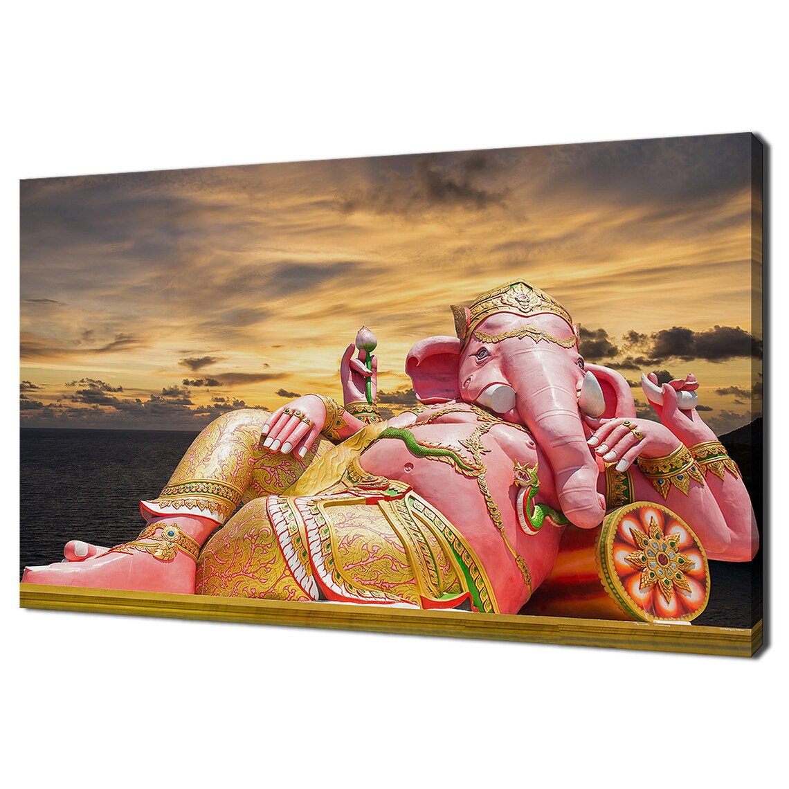 Giant Pink Ganesha Statue Reclining At Sunset By The Sea Art Poster