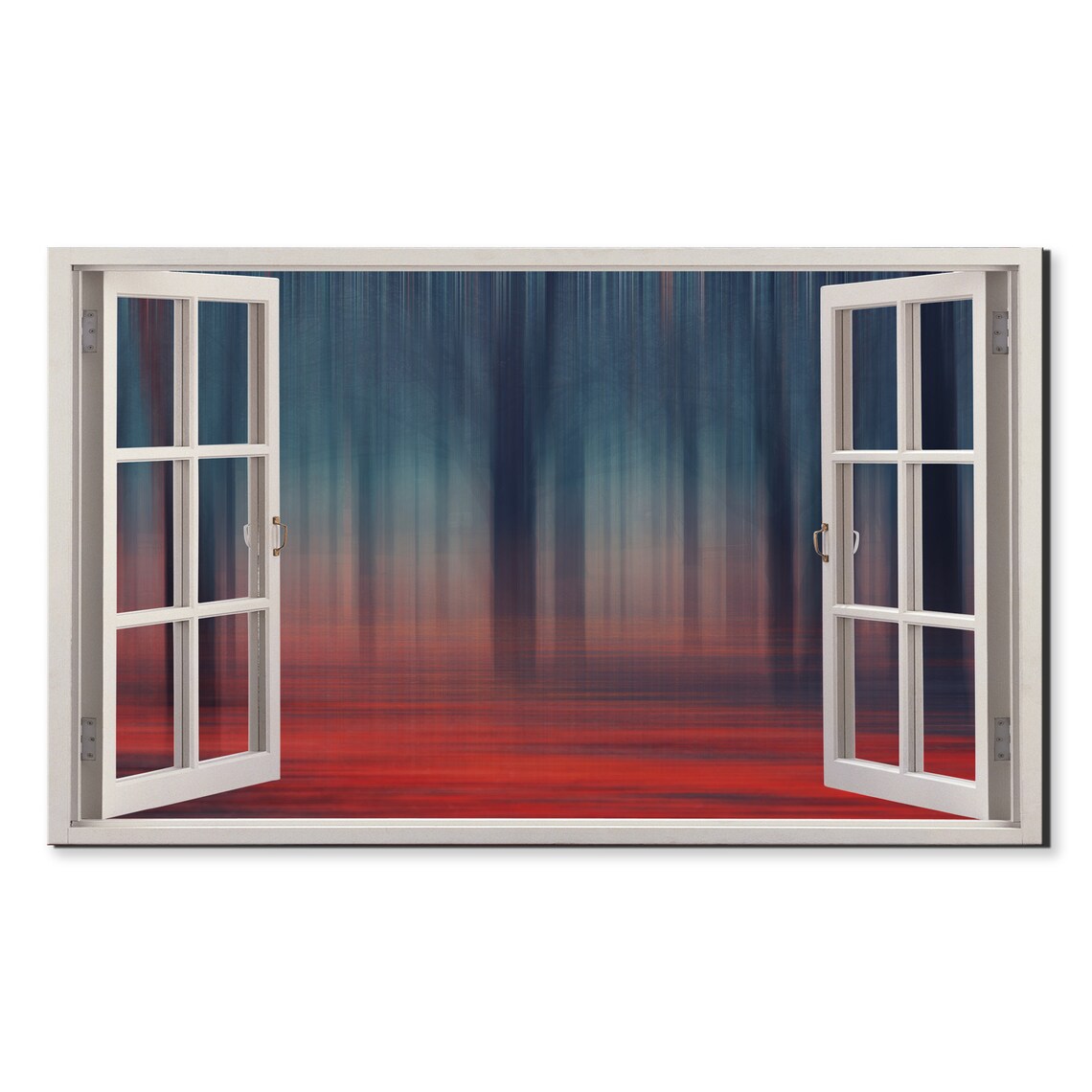 Red Blue Forest Abstract Landscape Window View Window Frame Style Modern Design Home Decor Print Wall Art Picture Ready To Hang