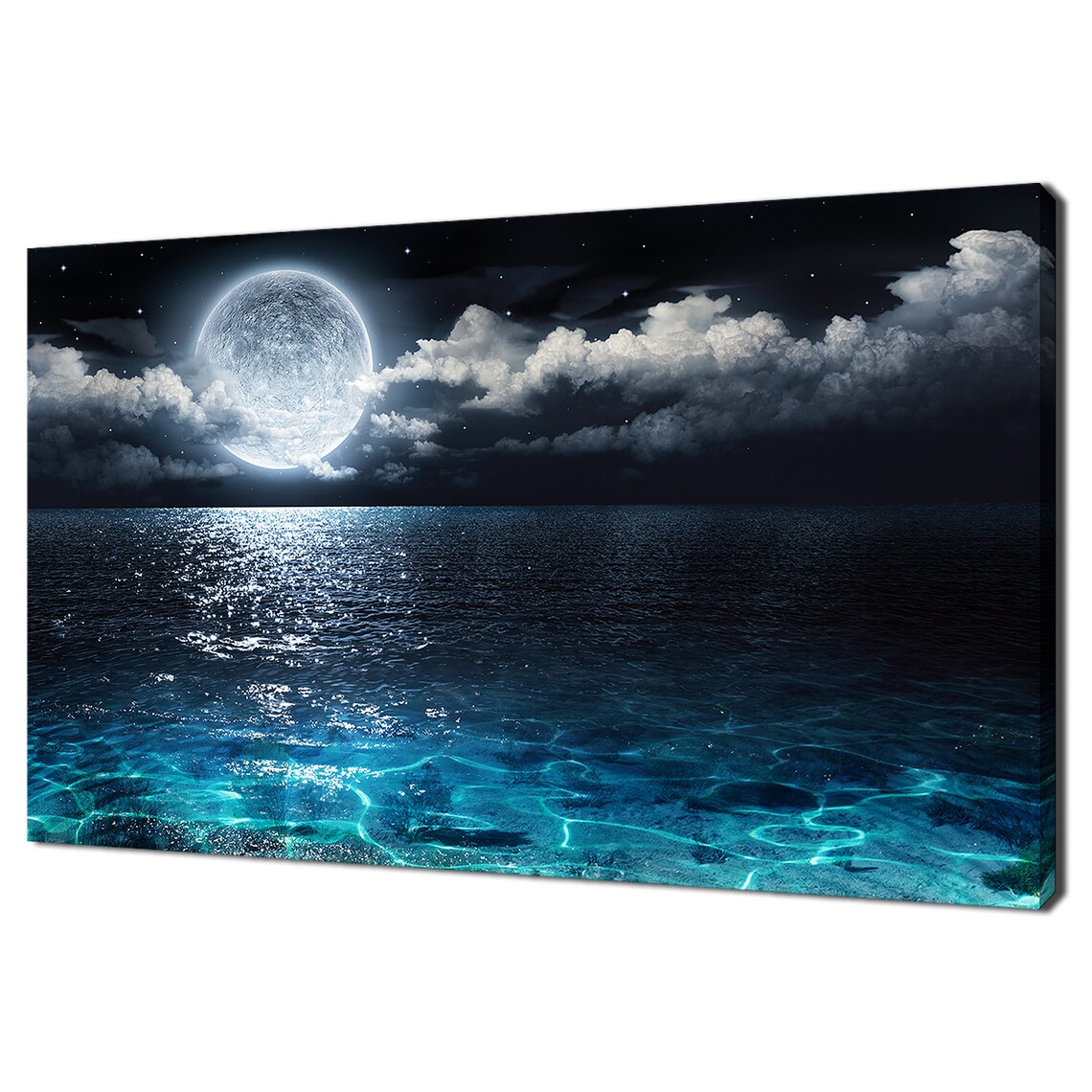 Full Moon at Blue Sea Scenic Panorama Art Print