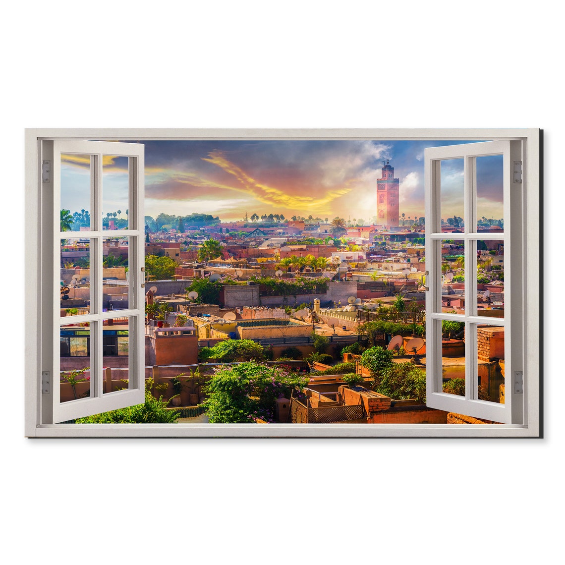 Marrakech Medina Morocco Panoramic Sunset City Window View Poster