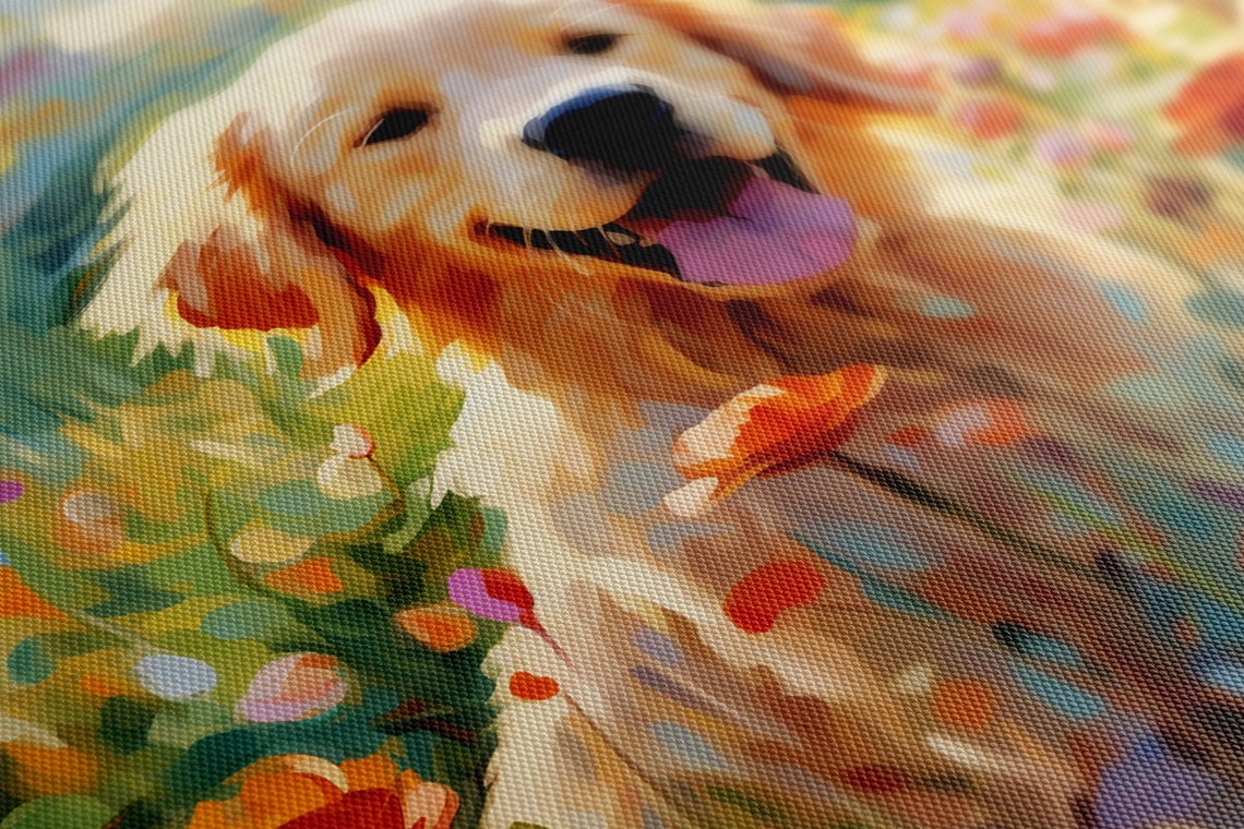 Cute Golden Retriever Puppy Print Gift For Golden Retriever Dog Lover Colourful Dog Portrait Painting Print Dog Pet Wall Art - Image 4