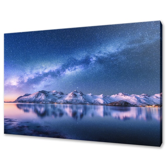 Bright Milky Way Over Snowy Mountains Modern Design Home Decor Print Wall Art Picture