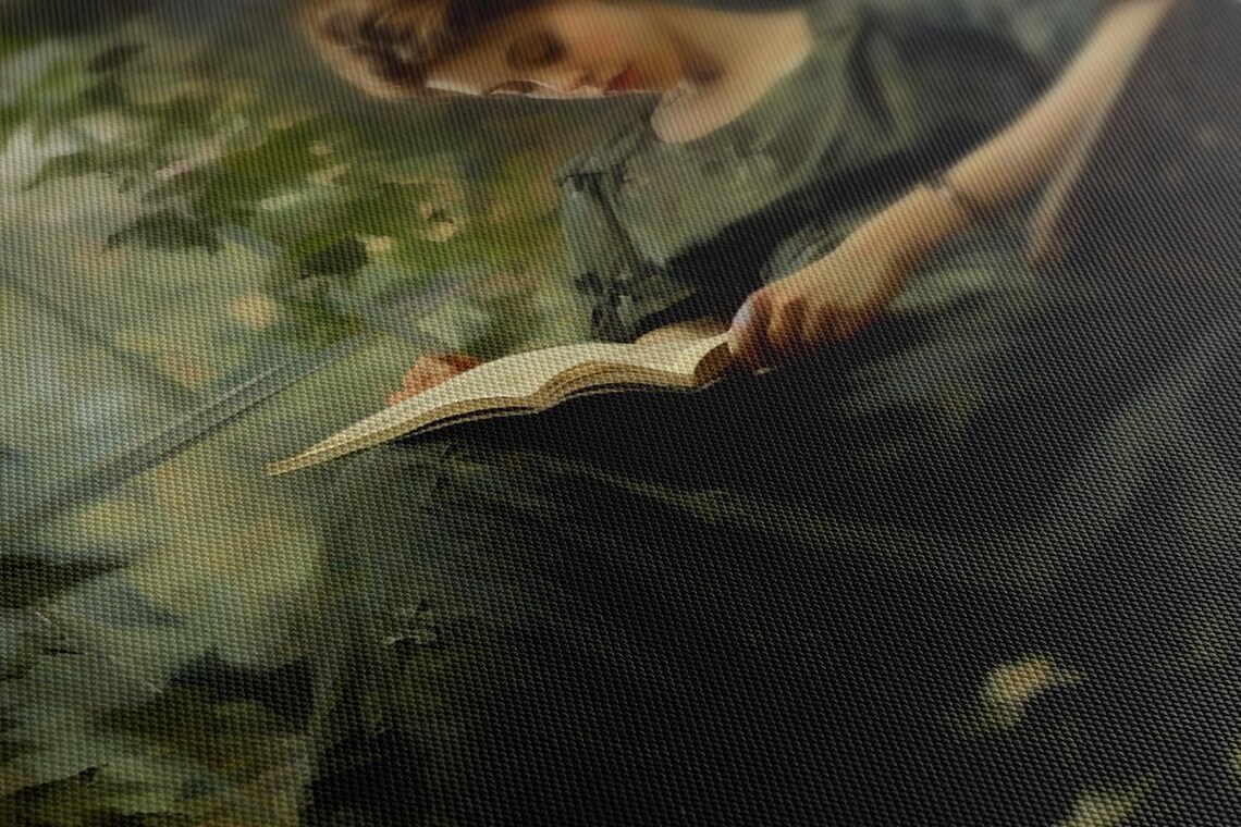 Woman Reading Book In Green Dress Leafy Conservatory Vintage Art Poster - Image 3