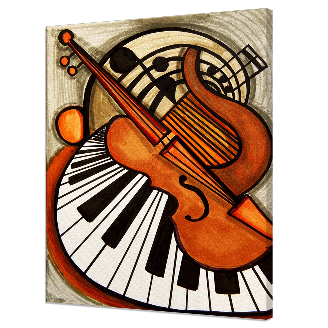 Classical Violin Piano Keys Music Notes Stylized Instrument Art Poster