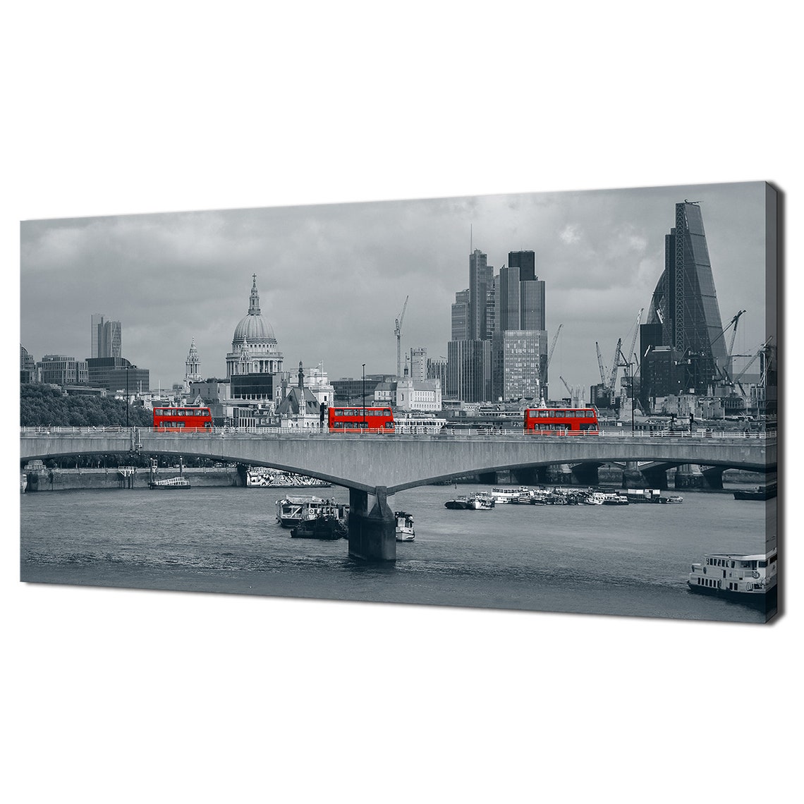 London Red Double Decker Buses On Bridge Monochrome Cityscape Poster