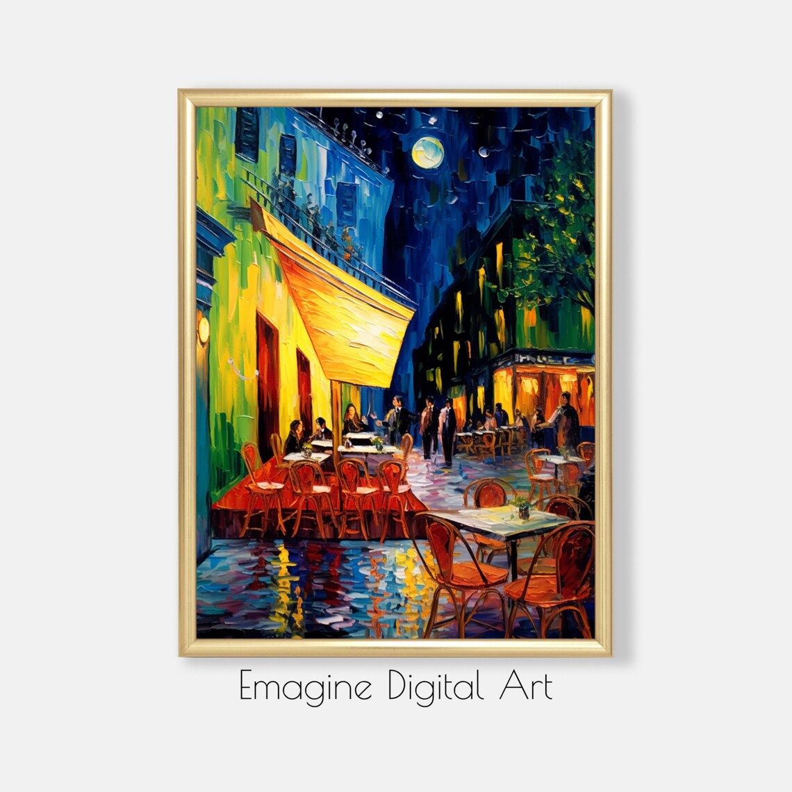 Parisian Cafe at Night Bold Impressionist Painting Golden Moonlight Poster