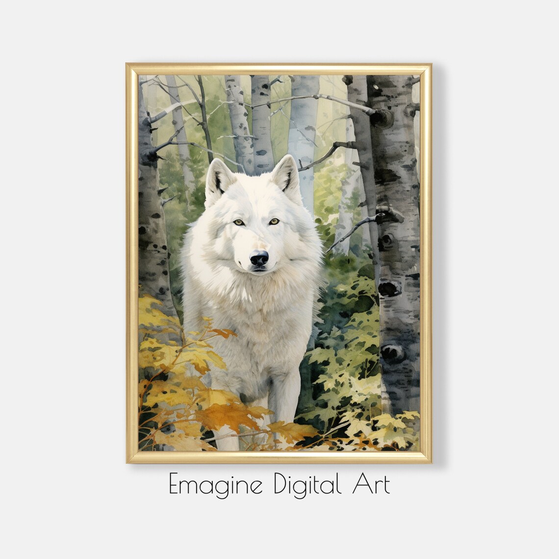 White Wolf In Forest Art Print, Wildlife Decor