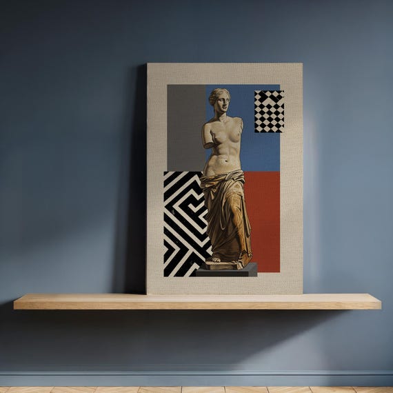 Venus De Milo Canvas Wall Art Abstract Geometric Greek Statue Print Framed Bold Classical Sculpture Decor For Modern Artistic Homes