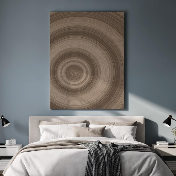 Framed Spiral Circle Canvas Wall Art Modern Brown Geometric Print Minimal Zen Texture Artwork For Neutral Living Room Or Office Decor