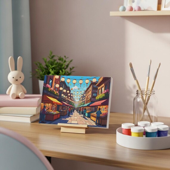Diy Paint By Numbers Kit Lantern Street Market Scene Cityscape Canvas Art Set Beginner Painting Gift With Brushes And Paints Urban Decor