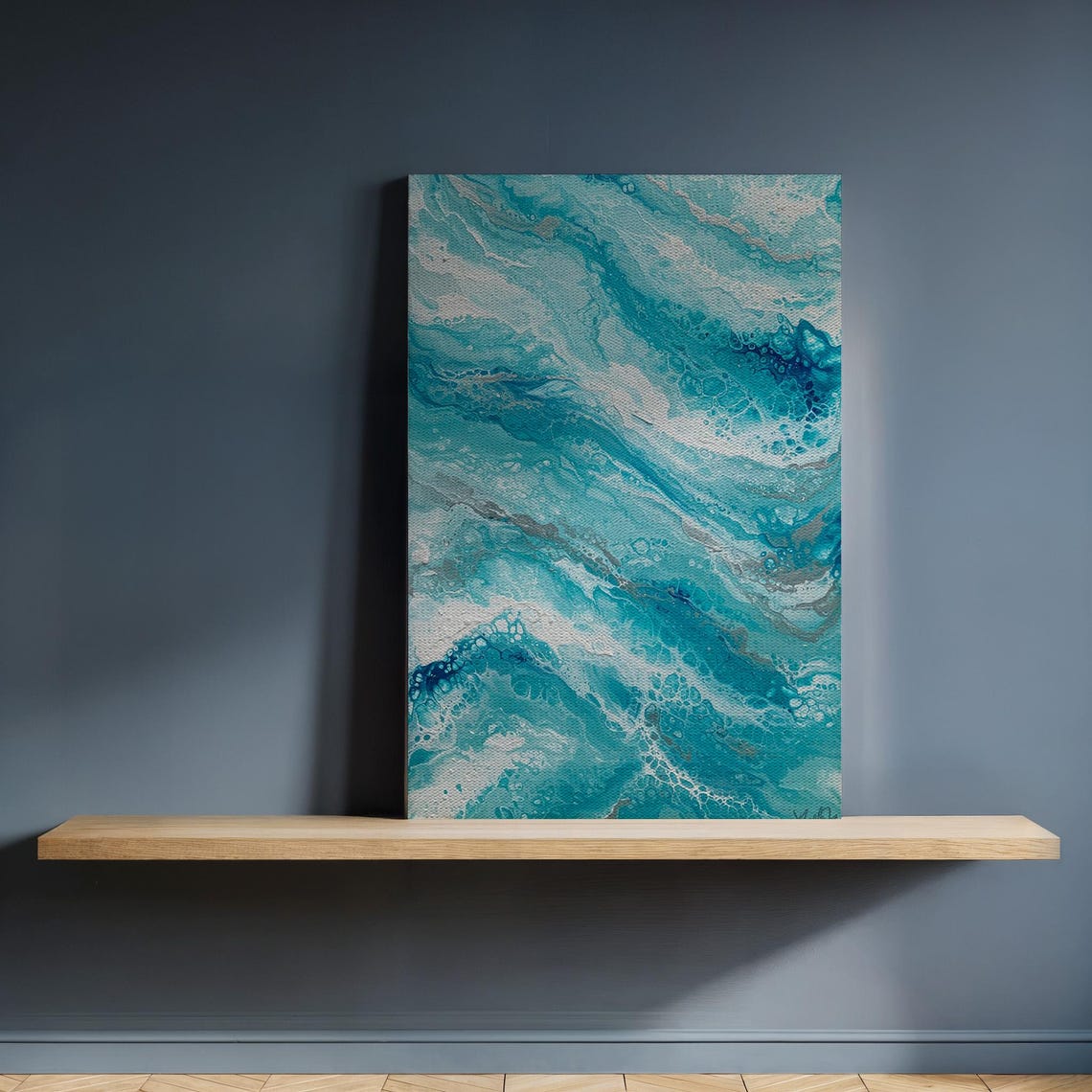 Turquoise Ocean Wave Fluid Abstract Coastal Marble Canvas Poster