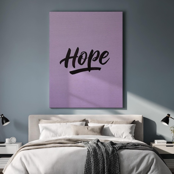 Hope Brush Script Lavender Purple Canvas Typography Wall Print
