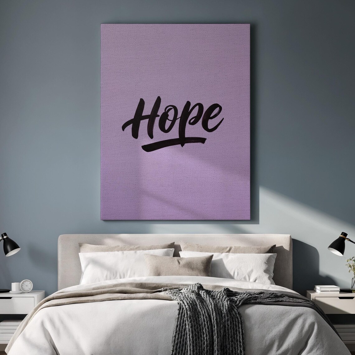 Hope Word Canvas Wall Art Minimalist Purple Typography Print On Textured Background Framed Motivational Decor For Kitchen Or Dining Room