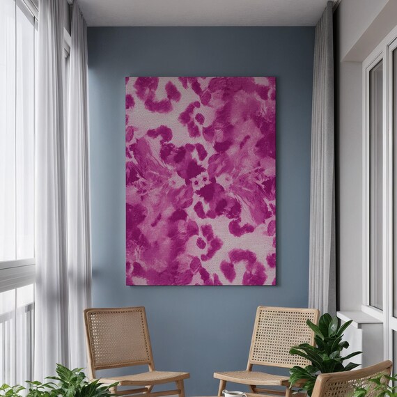 Pink Abstract Tie Dye Canvas Wall Art Modern Boho Watercolor Pattern Painting Vibrant Magenta Framed Print For Colorful Contemporary Decor