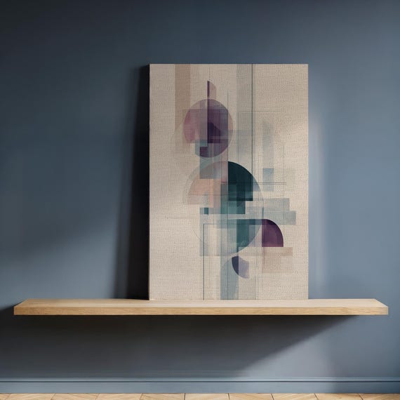 Framed Geometric Canvas Wall Art Muted Modern Abstract With Circles Grids Minimalist Midcentury Decor For Kitchen Or Living Room