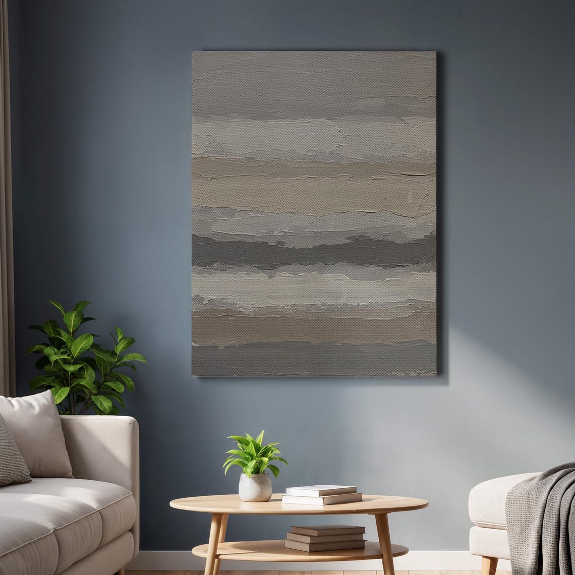 Neutral Textured Abstract Canvas Wall Art Beige Gray Layered Painting Framed Modern Minimalist Decor For Calm And Earthy Interiors