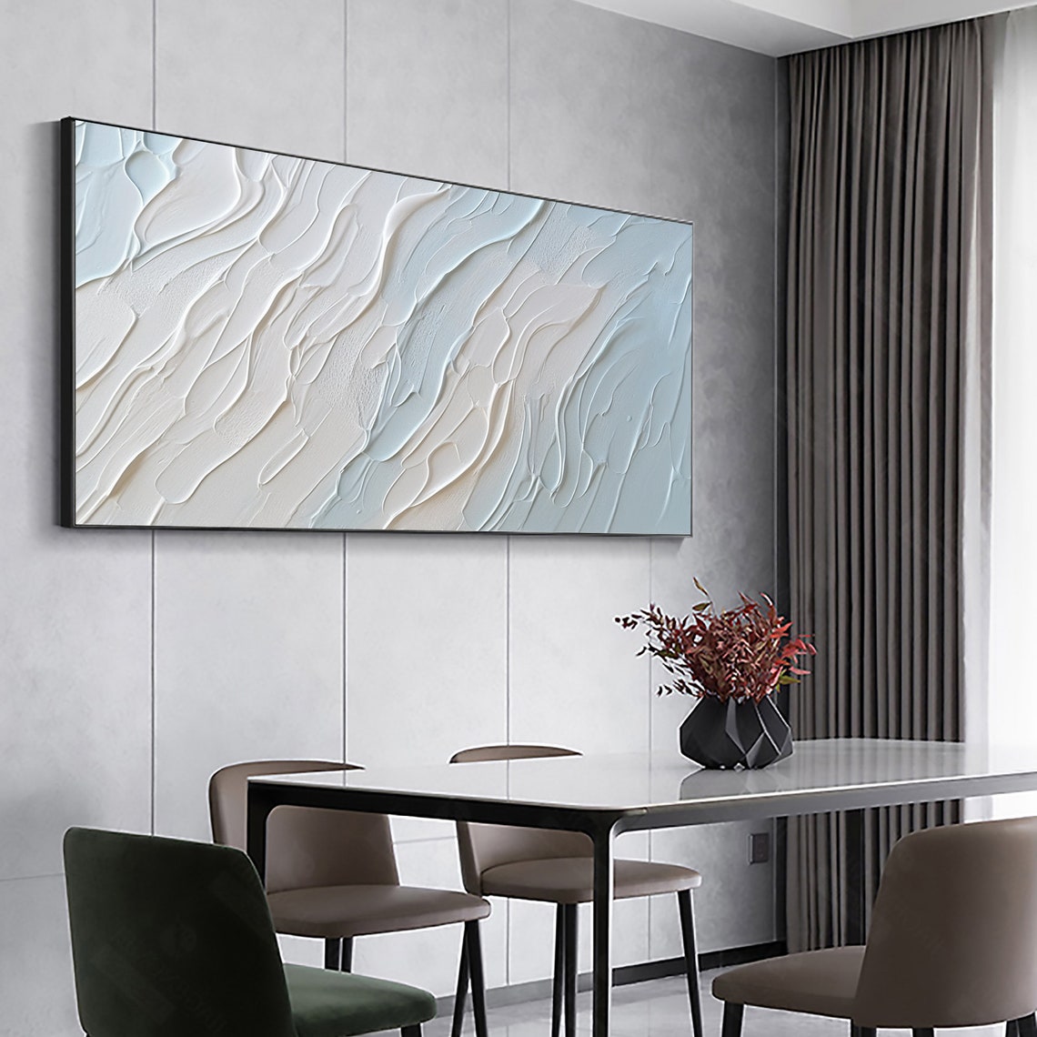 White Blue Diagonal Wave Texture Modern Abstract Painting Poster - Image 6